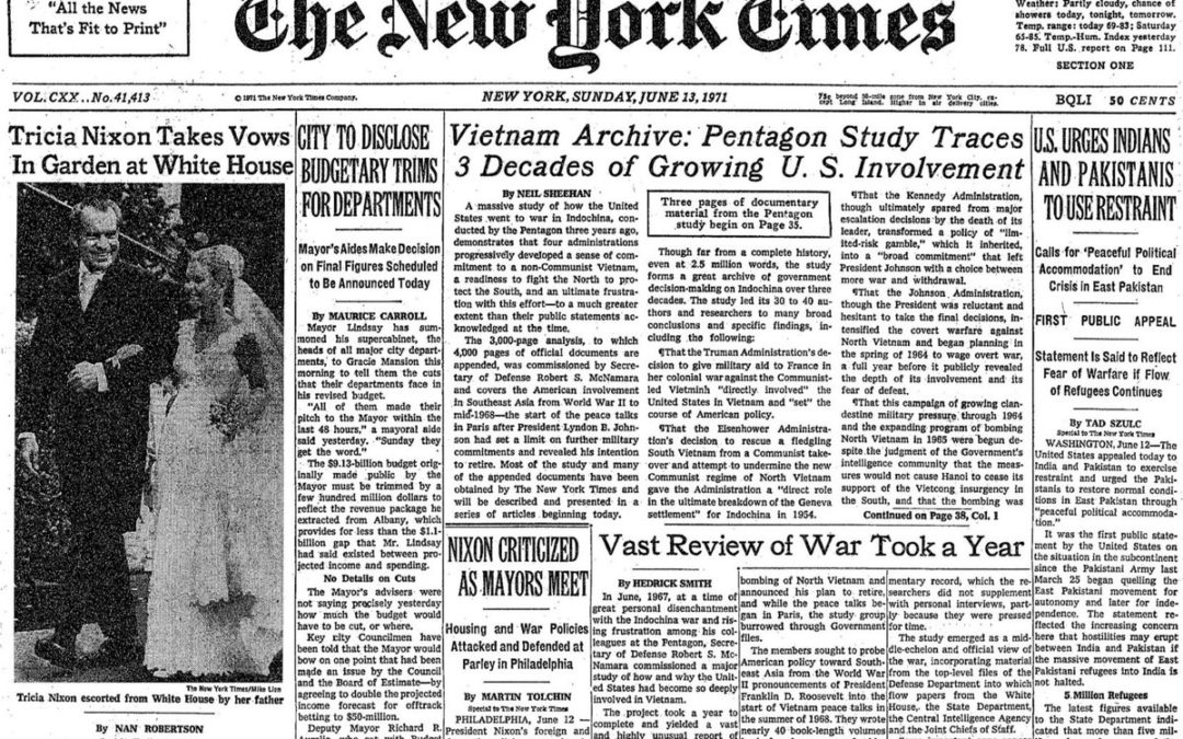 뉴욕타임스, 미 정부의 베트남전 개입과정 정리한 ‘펜타곤 페이퍼’ 공개
